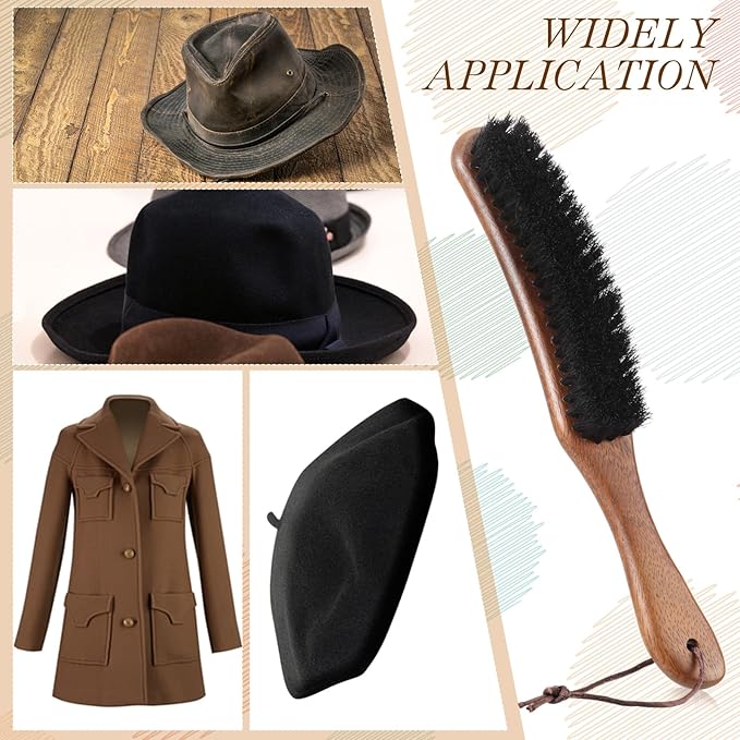 Patelai 2 Pcs Horsehair Felt Hat Brush Kit Lint Brush