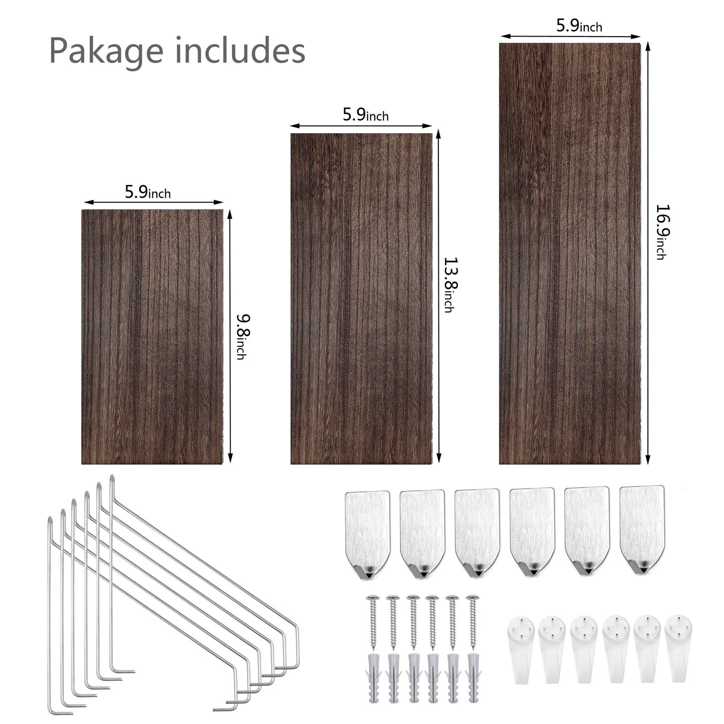 MITIME Floating Shelves Set of 3 Rustic Solid Wood Floating Shelf Wall Storage Shelves for Living Room, Bedroom, Bathroom, Kitchen Laundry, Office.no Drill Shelf.(Retro Color L+M+S)