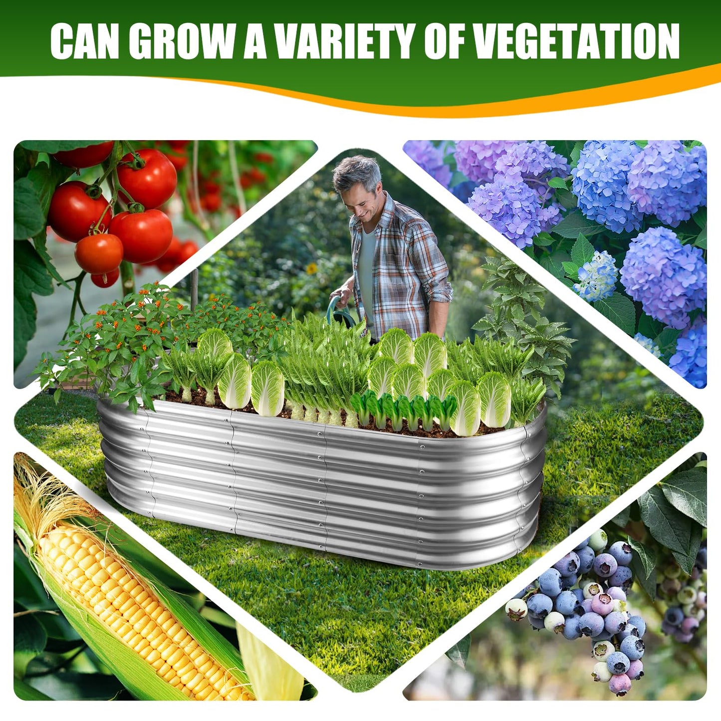 TBMLC 17" Tall Elevated Oval Metal Raised Garden Bed - 5ft x 2ft in Size and 0.8MM Thick Durable Planter Bed/Box for Vegetables Flowers Succulent at Patio/Garden Outdoor (Silver, 5X2X1.4 FT)
