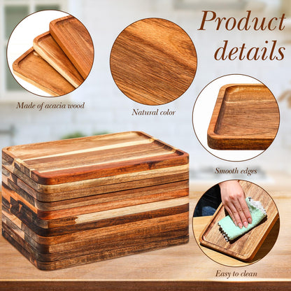 Roshtia 24 Pcs Acacia Wood Serving Tray Rectangular Wooden Serving Platter Christmas Dinner Plates Wood Cheese Charcuterie Board for Food Vegetable, Charcuterie, Appetizer (8'' X 12'' X 0.6'')