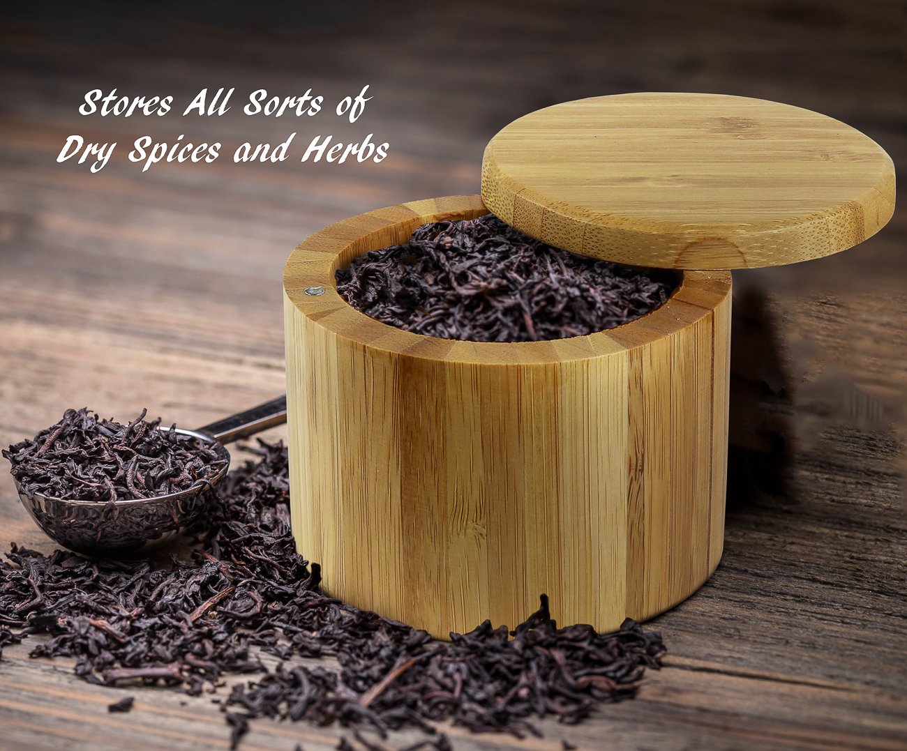 Estilo Premium Bamboo Salt and Pepper Bowls, Wooden Spice Containers with Magnetic Swivel Lids, Perfect for Salt, Spice, Sugar, Pepper Brown