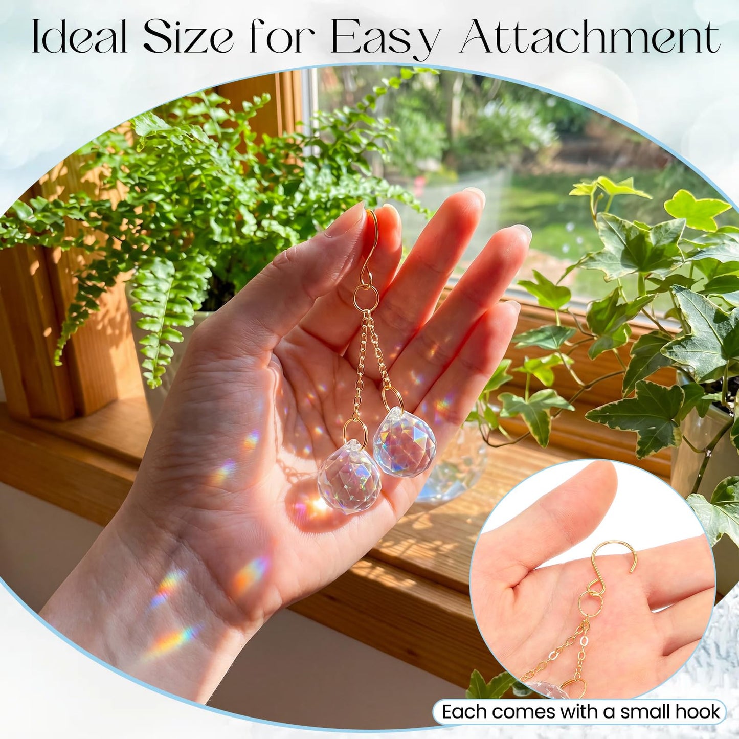 Ferrochef 6 Pcs Colorful Crystal Sun Catcher Plant Vine Charms Hanging for Mini Potted Plants, Home Window Garden, Garden Home Window Rainbow Sun Catchers Plant Accessories Indoor (Ball)
