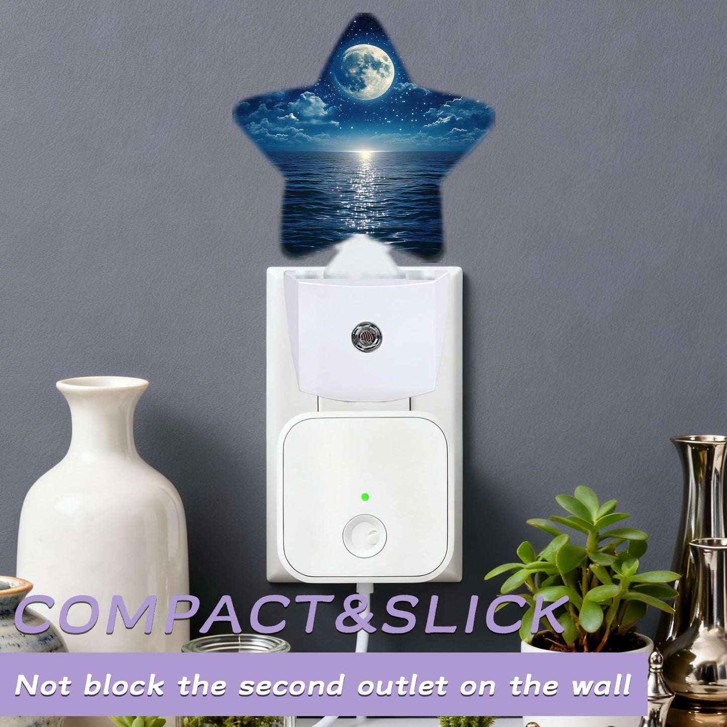 Moonlit Decorative Nightlight Plug in Wall,Ocean Starry Sky Star Shaped Night Light with Built in Sensor for Home Decor,Kitchen Hallway Stairs Desk Lamp