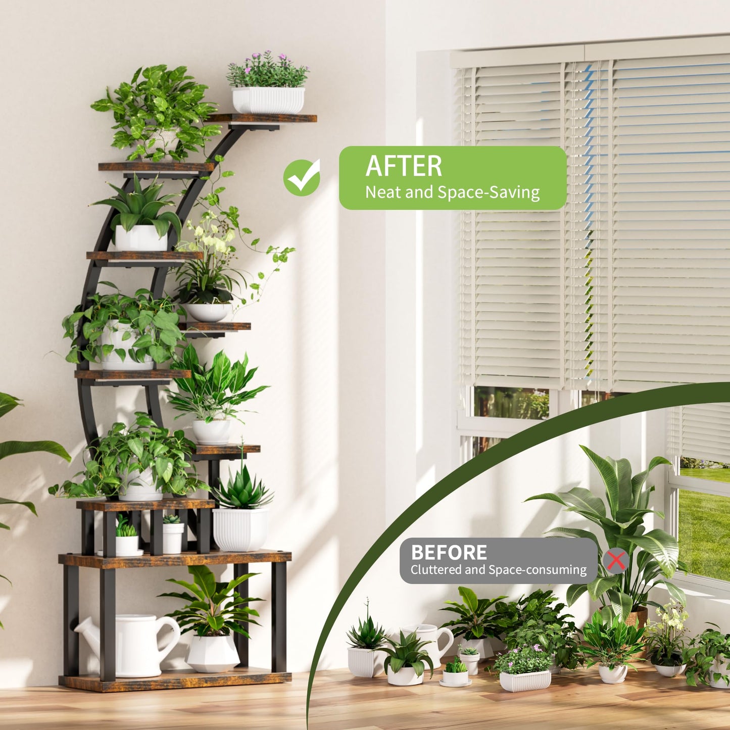 9-Tier Indoor Plant Stand , 63.6" Tall Plant Stand with 5 Grow Lights for Lush Greenery, Adjustable Lighting Modes, 10-Level Dimming & 3 Timer Settings, Energy-Efficient, Perfect for Plant Growth (9-Tiered 63.6" Tall)