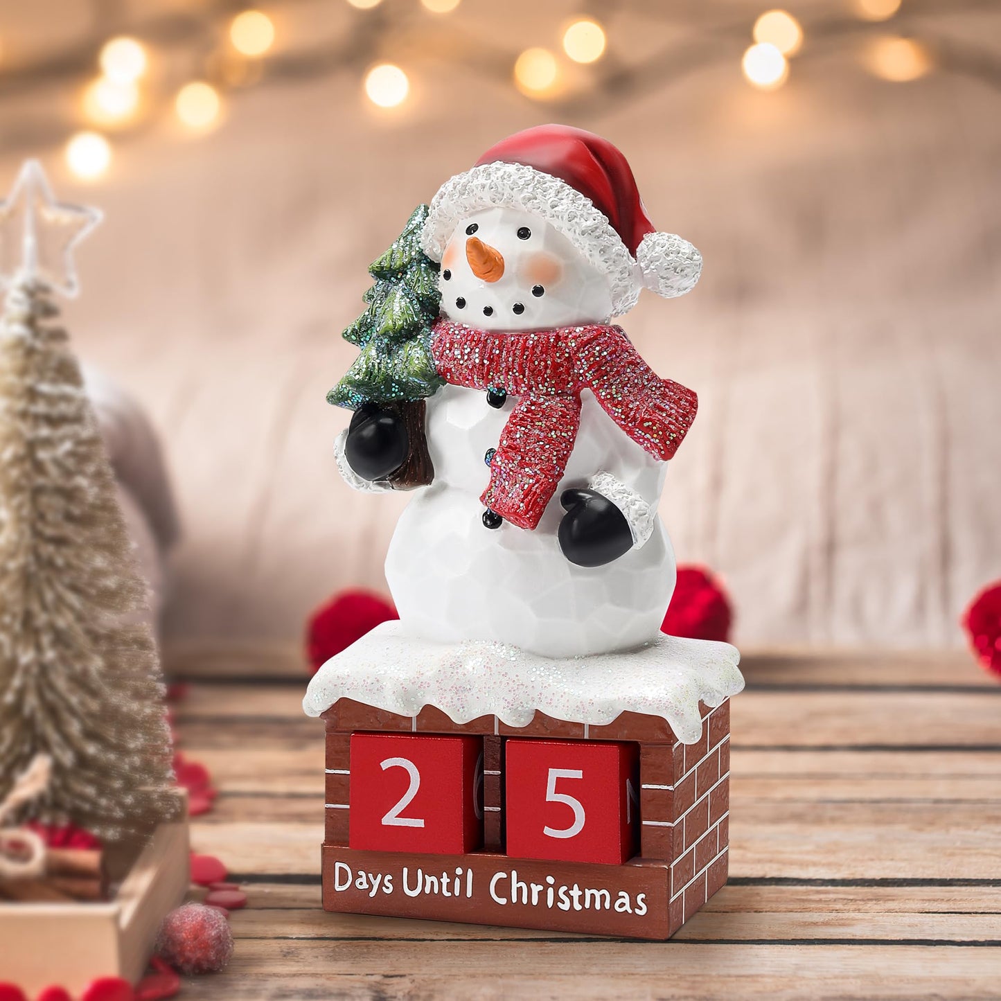 Snowman Statue for Christmas Decorations-Days Until Christmas Countdown Calendar,Xmas Snowman Figurines Decor for Shelf Table Mantel,Winter Holiday Home Decorations Indoor,Xmas Gifts