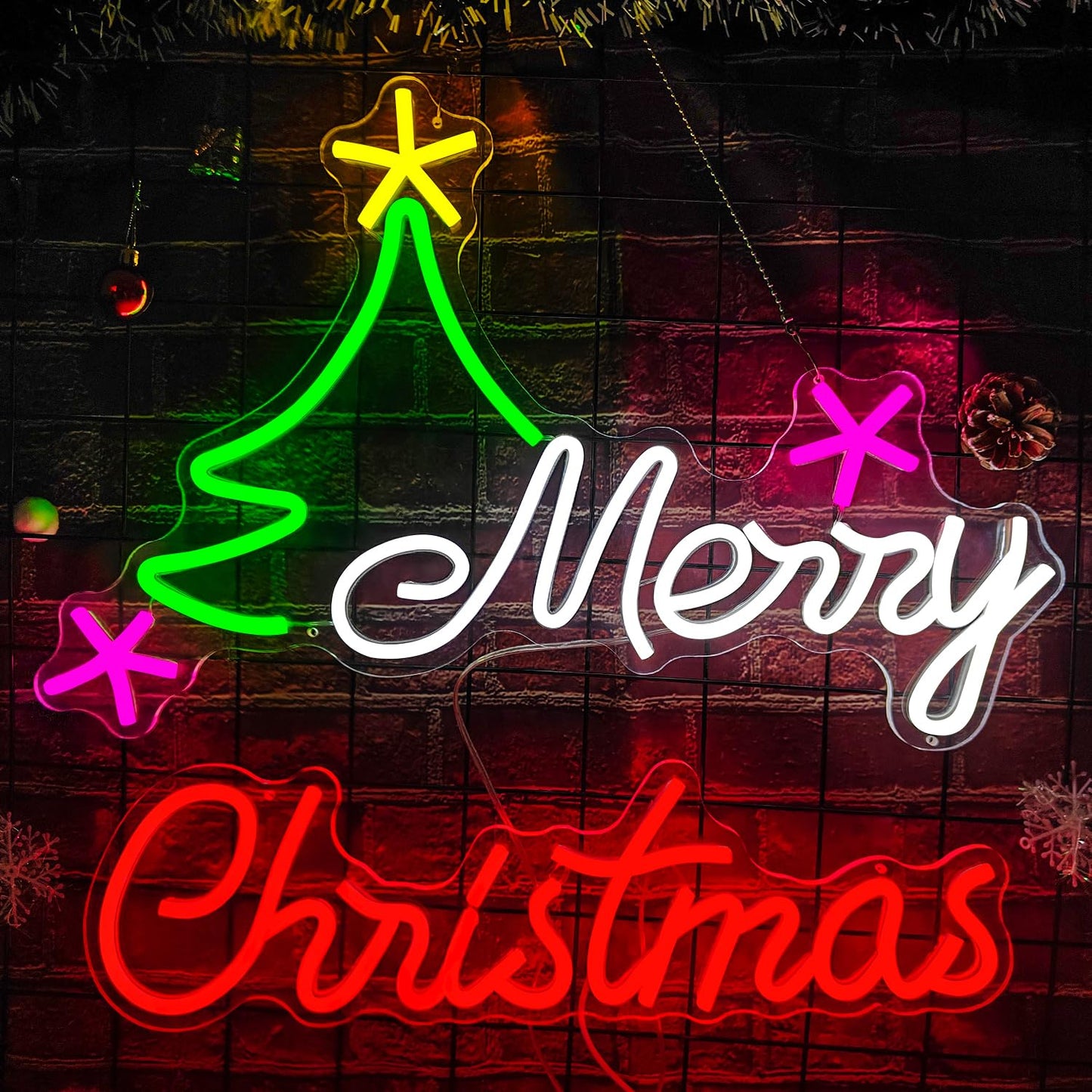 Large Merry Christmas Neon Sign for Wall Decor 19.69 * 13.11&18.11 * 6.57inch Merry Christmas Led Sign Dimmable Xmas Tree Neon Light Up Signs for Xmas Party Window Home Bar Club Shop Decoration Gifts