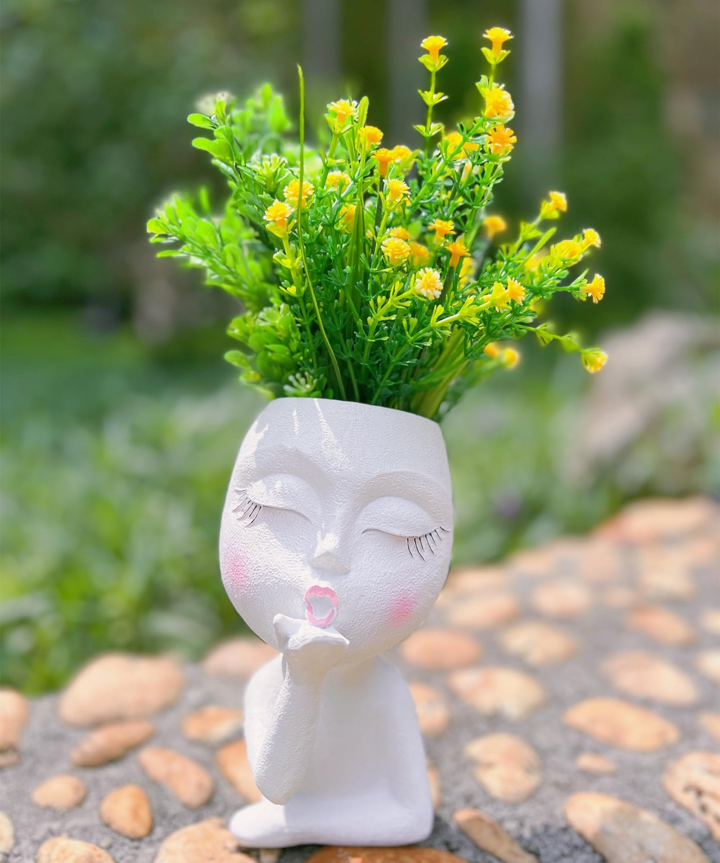 EylbKey Handmade Face Flower Pots Standing Air Kiss Head Planter Pot for Trailing Plants Cute Succulent Planter Resin Planters Funny Face Planters with Anti-Friction Pads White 1Pack