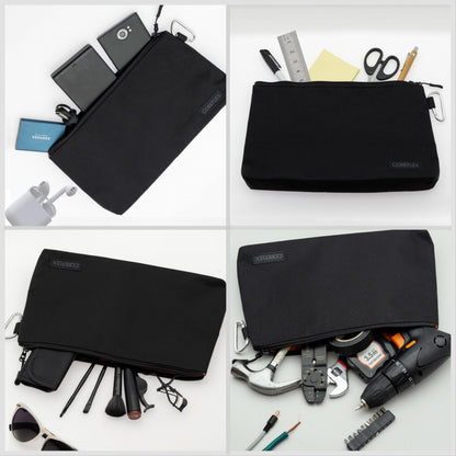 COREFLEX Premium Tool Pouch Zipper Bag, Small Tool Bag, Multipurpose Storage pouch, Heavy duty Flat Bottom Tool bag with YKK Zipper (6 pack Large 12inch Black)