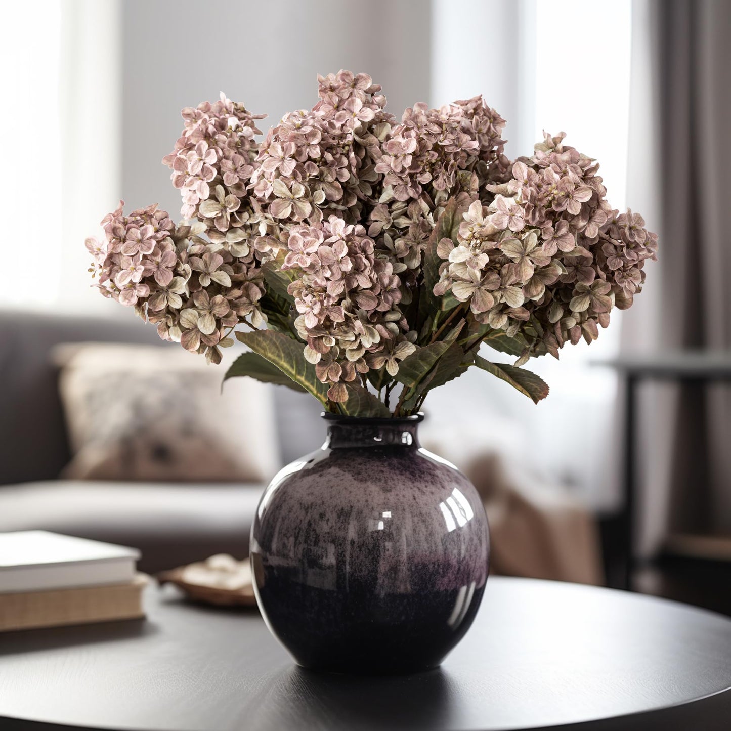 Ttranewsoo Fake Flowers Hydrangea Silk Flowers with Stems,Brown Flowers Fall Hydrangea Artificial Flowers,Winter Flowers Artificial for Decoration Vase Indoor and Outdoor 24"（Brown ） 8PCS Wthout Vase