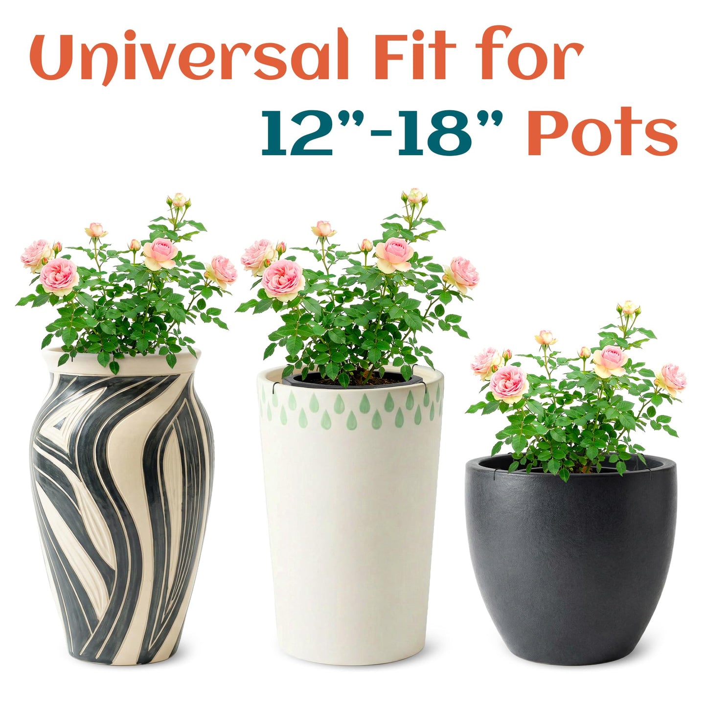 Adjustable Planter Inserts for Large Pots, 12-18" Plant Risers for Inside Pots, Black Stainless Steel Planter Insert with 4Hooks, Chain Pot Fillers for Tall Round Planters to Reduce Soil (1, black)