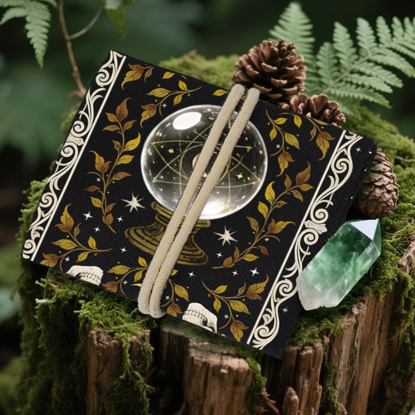 GLOBLELAND 2 Pcs Magic Divination Crystal Ball Tarot Card Holder Skull Polyester Tarot Bag Magic Divination Canvas Jewelry Storage Drawstring Pouches Accessories for Playing Cards and Tarots