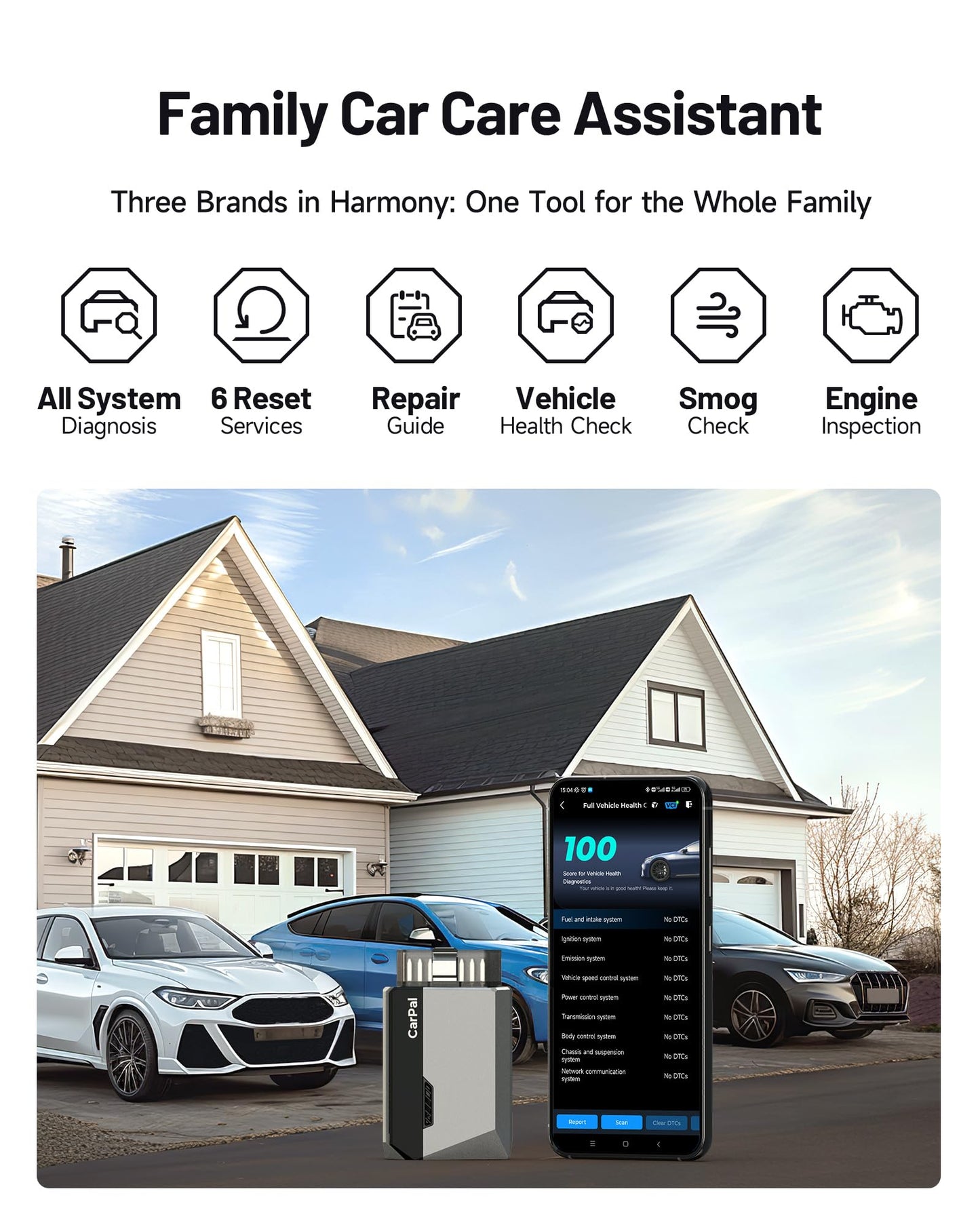 TOPDON Carpal OBD2 Scanner Bluetooth - Scanner for Car, All System Diagnostic Tool for iOS & Android, Vehicle Health Check, 6 Maintenance Services, Smog Check, Repair Guide, Performance Test-Black