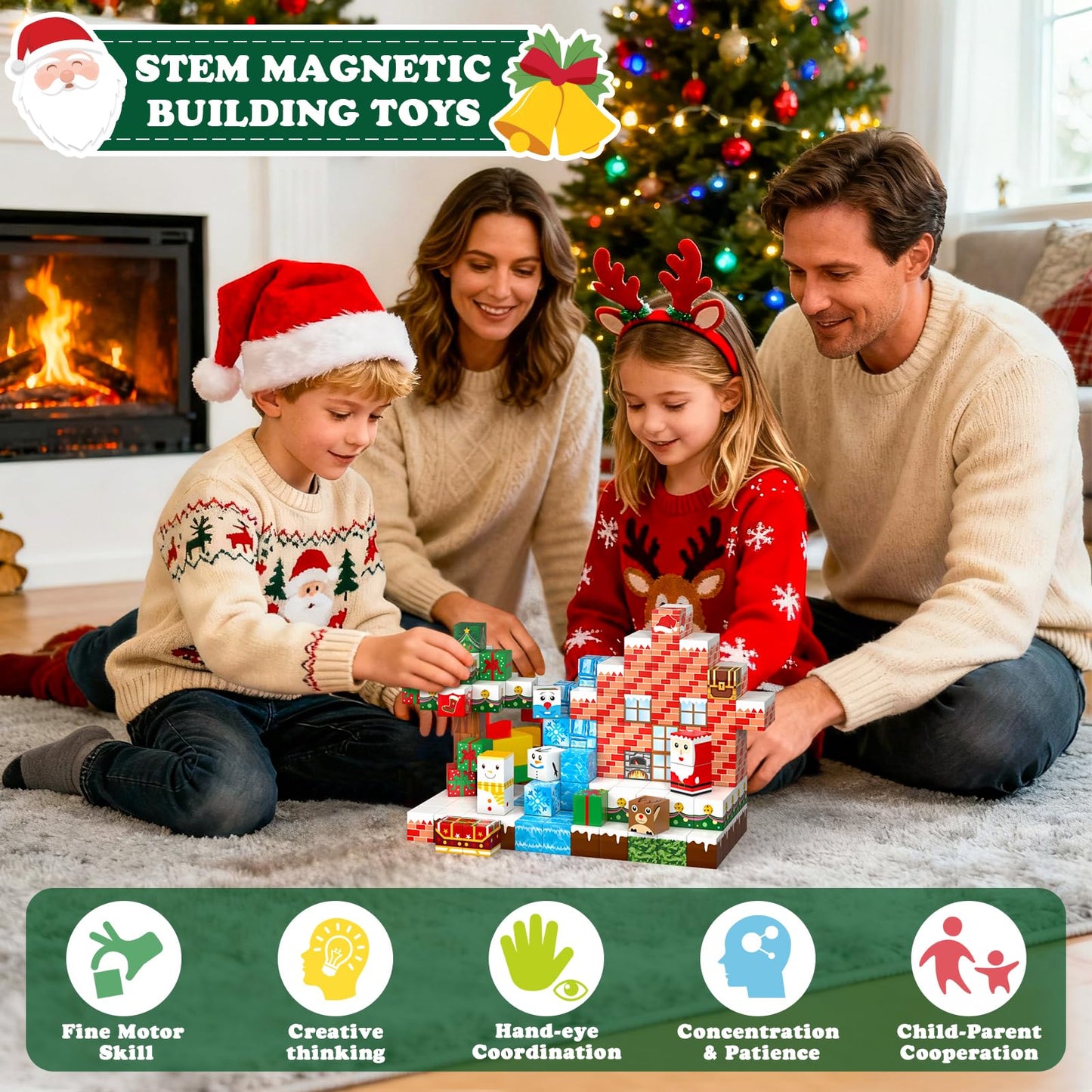 GEVINST 180PCS Magnetic Blocks, Christmas Magnetic Building Blocks Set for Kids Ages 4-8 8-12, STEM Sensory Magnet Cube Tiles for Boys Girls Toddlers 3+, Stocking Stuffers Christmas Toys Gifts