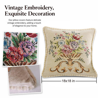 Qupace Set of 2 Beige Vintage Throw Pillows Covers 18x18in