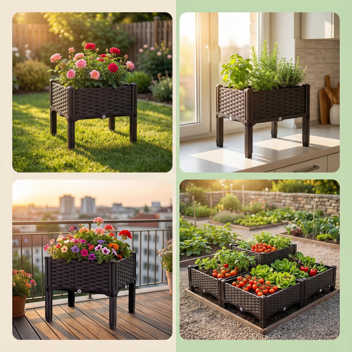 DYNAAGE Outdoor Planter Raised Bed, Garden Terrace Balcony Planting Rack, Drainage Holes, Detachable, Modular Assembly, 300-lb Capacity, Durable, Ideal for Vegetables, Flowers, and Herbs(Shallow-2)