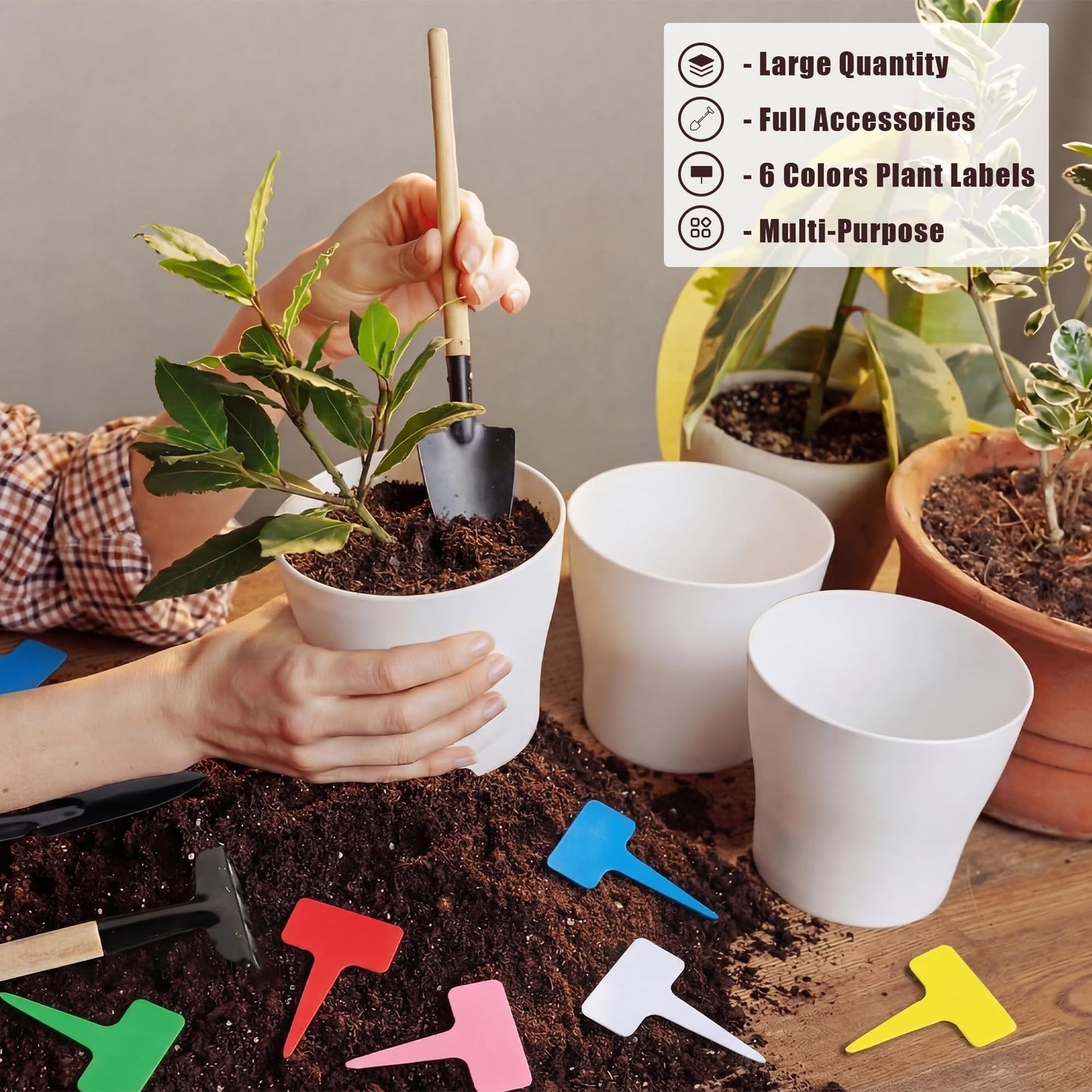 Hahood 48 Pack Plastic Planters 5.5 Inch Flower Plant Pots Indoor Set Thickened Seedling Nursery Pots Seed Starting Pots with Drainage Holes Saucers Mini Garden Tool for Home Office Garden, White