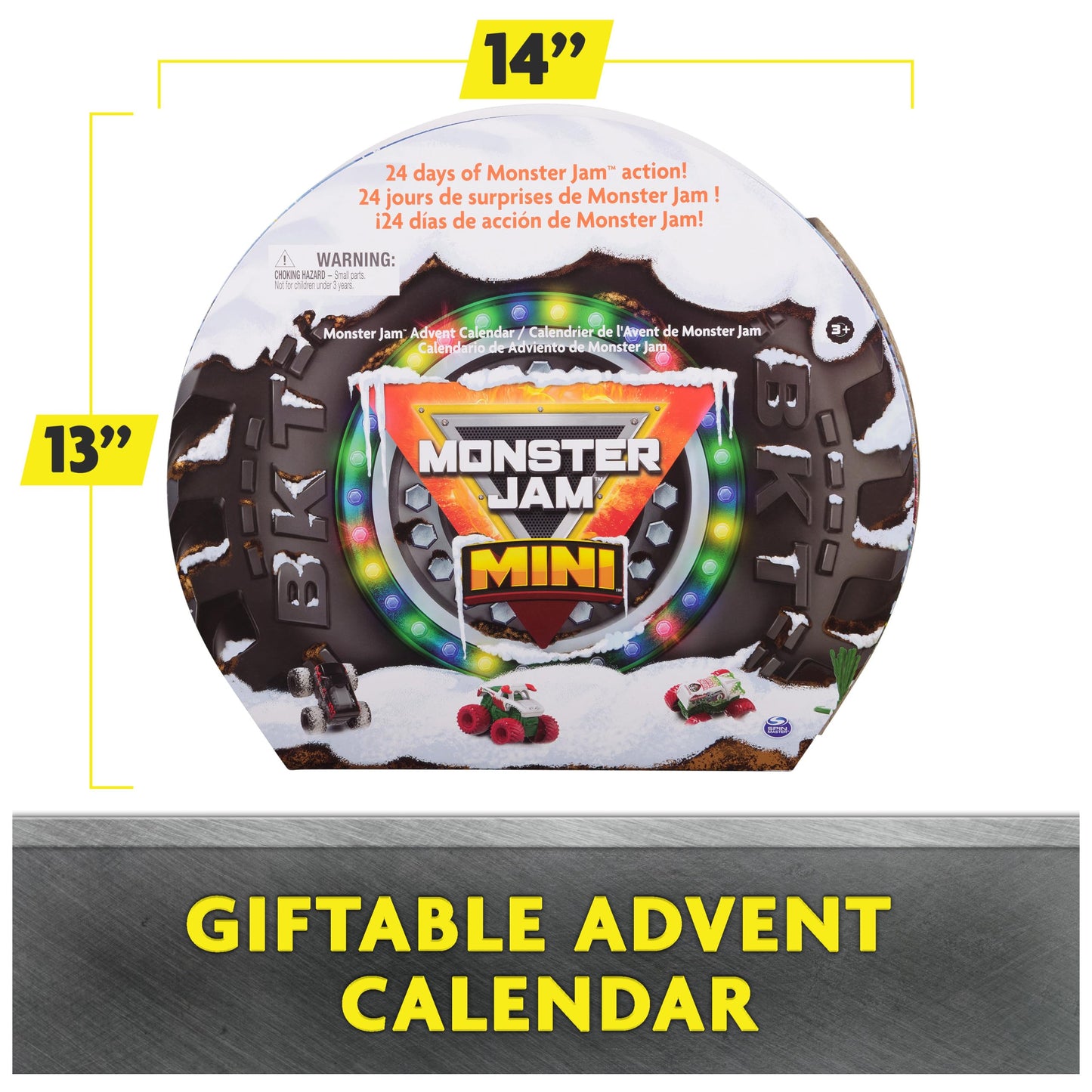 Monster Jam Mini Holiday Advent Calendar, 24 Days of Mini Monster Trucks and Accessories, 1:87 Scale, Kids Toys for Boys and Girls Ages 3 and up