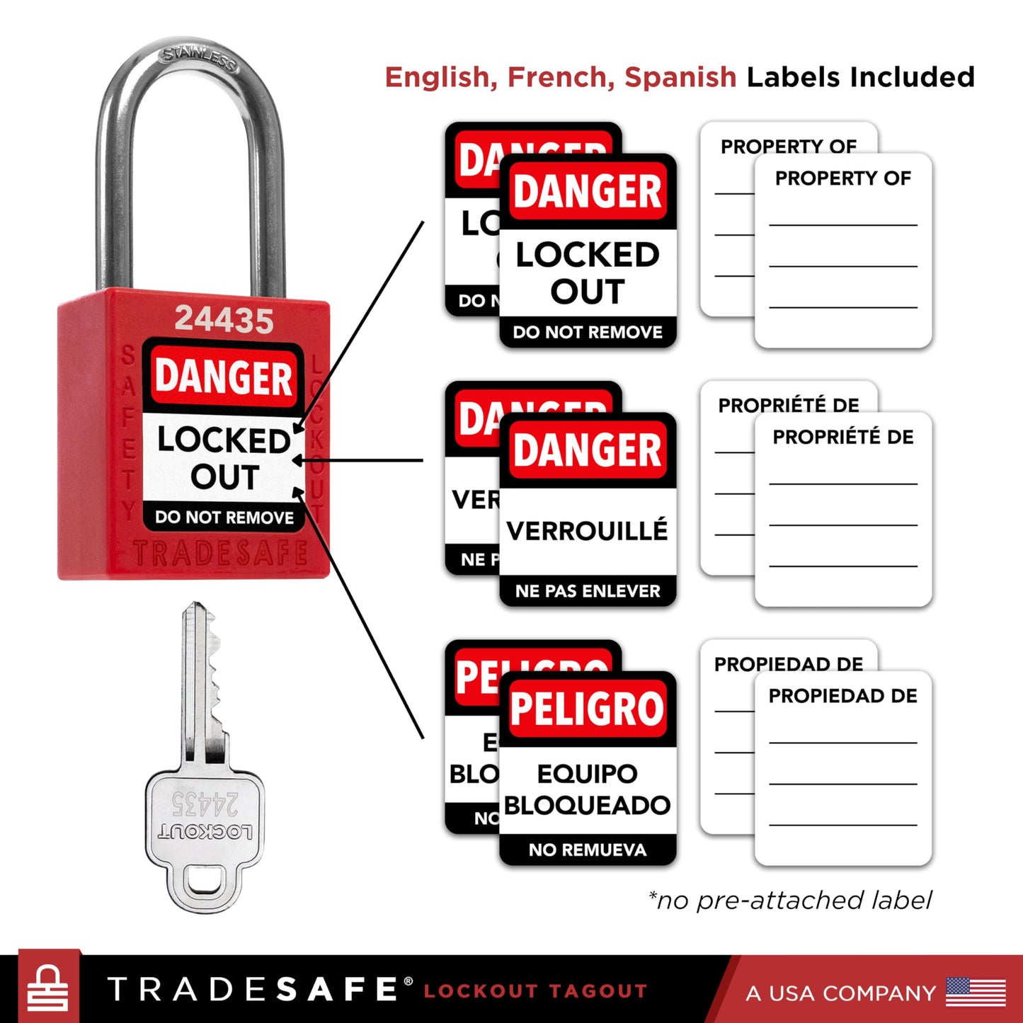 TRADESAFE Lockout Tagout Locks Set - 10 Red Loto Locks, Lockout Locks Keyed Different, 1 Key Per Lock, OSHA Compliant Lock Out Tag Out Padlocks, Safety Padlocks for Electrical Lockout Tag Out Kits