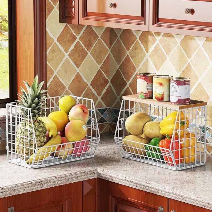 White Fruit Bowl Wire Basket Storage Pantry Fruit and Vegetable Storage Fruit