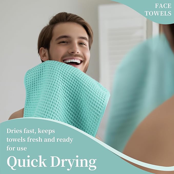 Microfiber Waffle Face Towels, 2 Pieces, Fast Drying, Lint Free 430 GSM