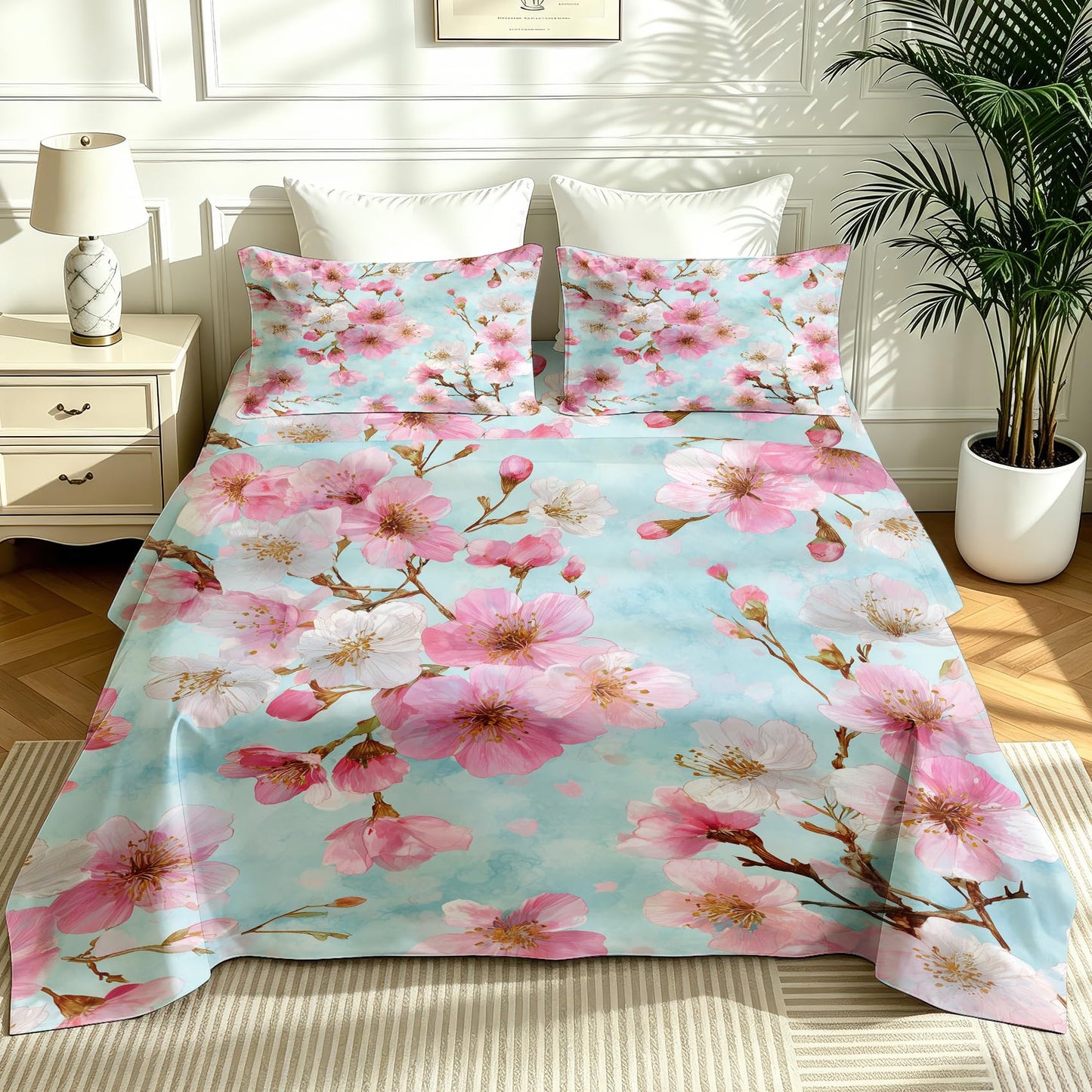 Cherry Blossom Queen Bedding Set Spring Floral Sheet Sets
