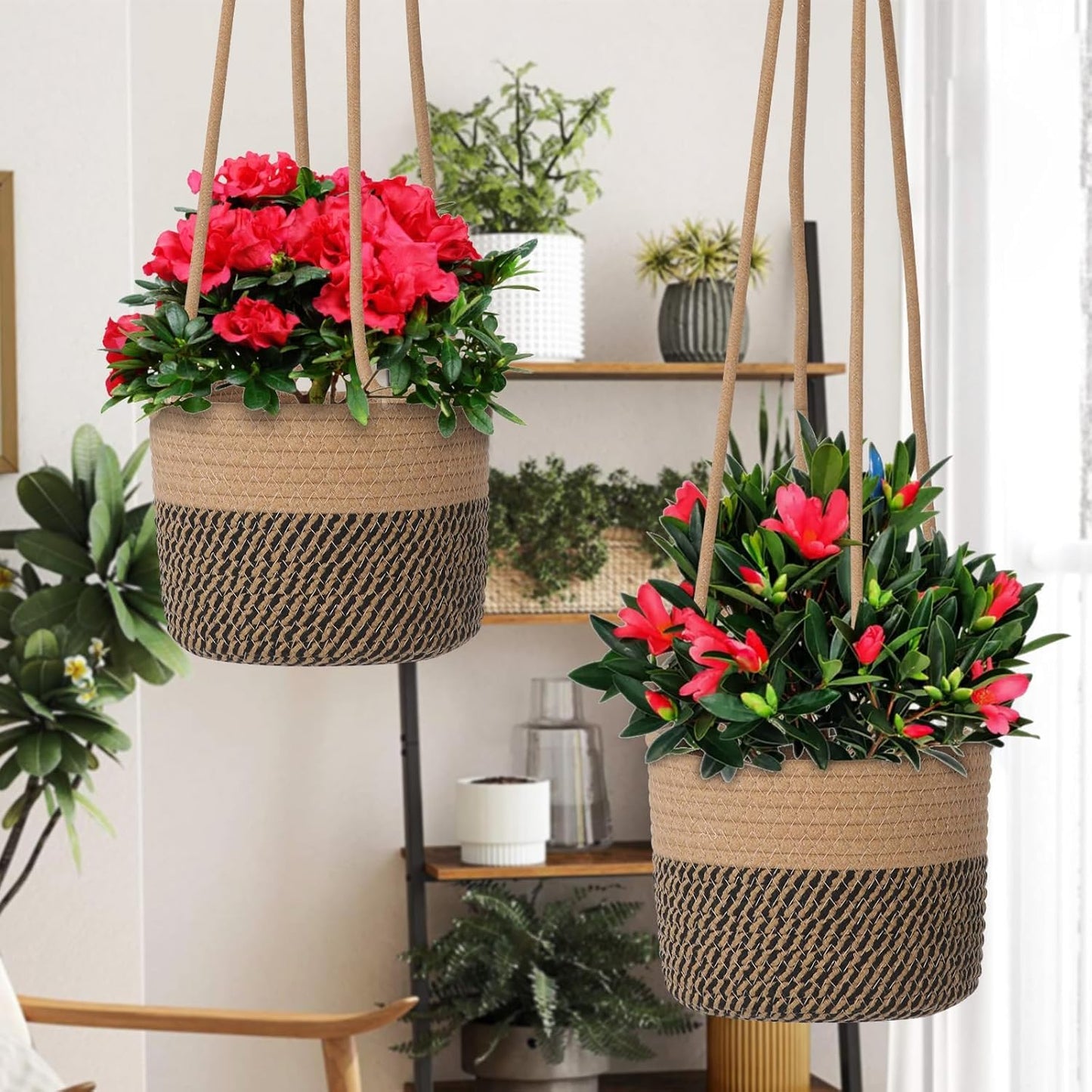 TIGKHAE Hanging Planter Basket 2 Pack Jute Hanging Plant Holder Handmade Boho Plant Hangers Rope Woven Hanging Plant Holder Modern Storage Organizer Plant Hangers for Indoor Home Decor