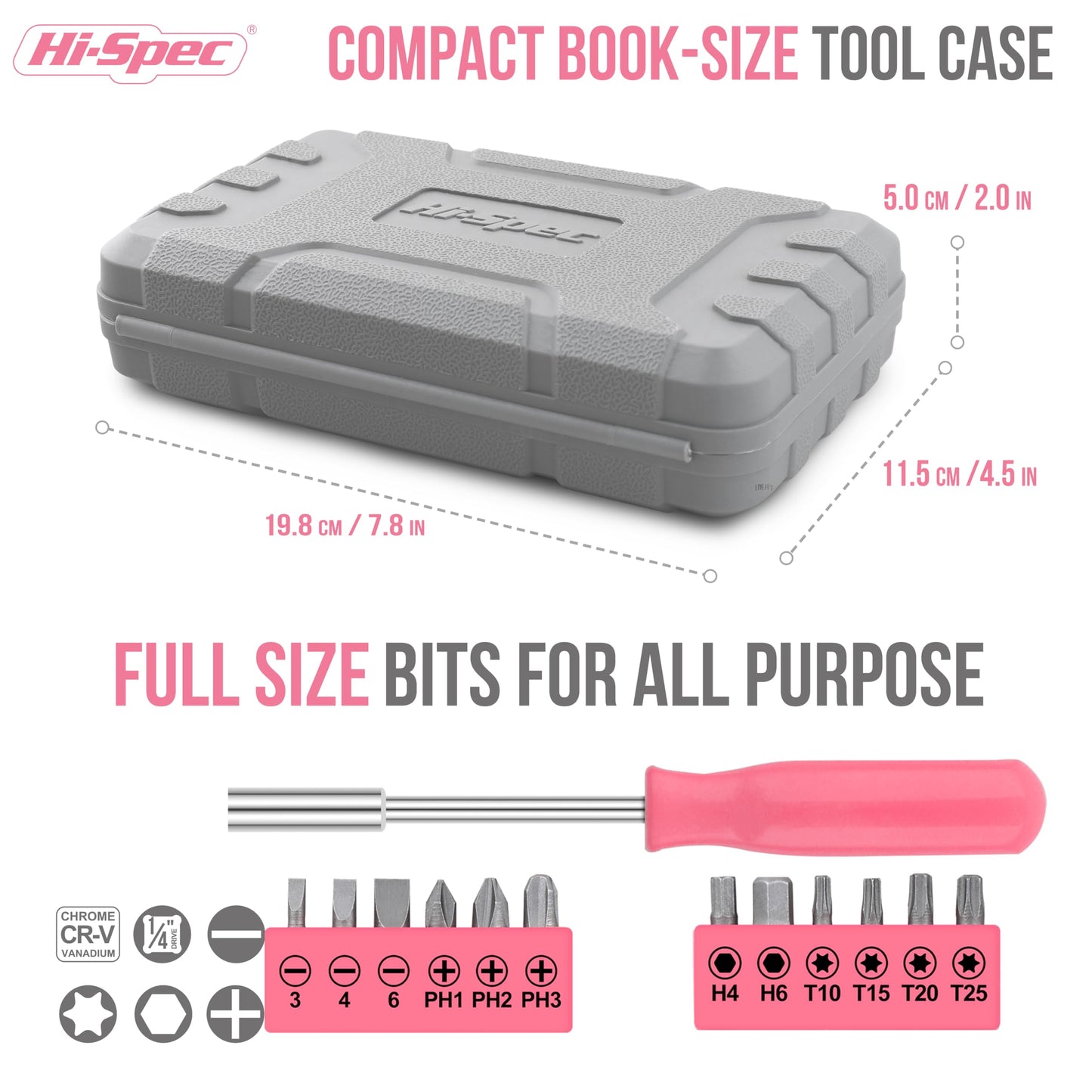 Hi-Spec 24pc Pink Tool Kit for Women – Mini DIY Household Set with Starter Basic Hand Tools for Home & Office, Compact Toolbox for Ladies DIY Projects and Everyday Use