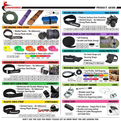 Soft Touch Cinch Straps 2" x 30" - 6 Pack, Velour Microfiber Reusable Hook and Loop Material