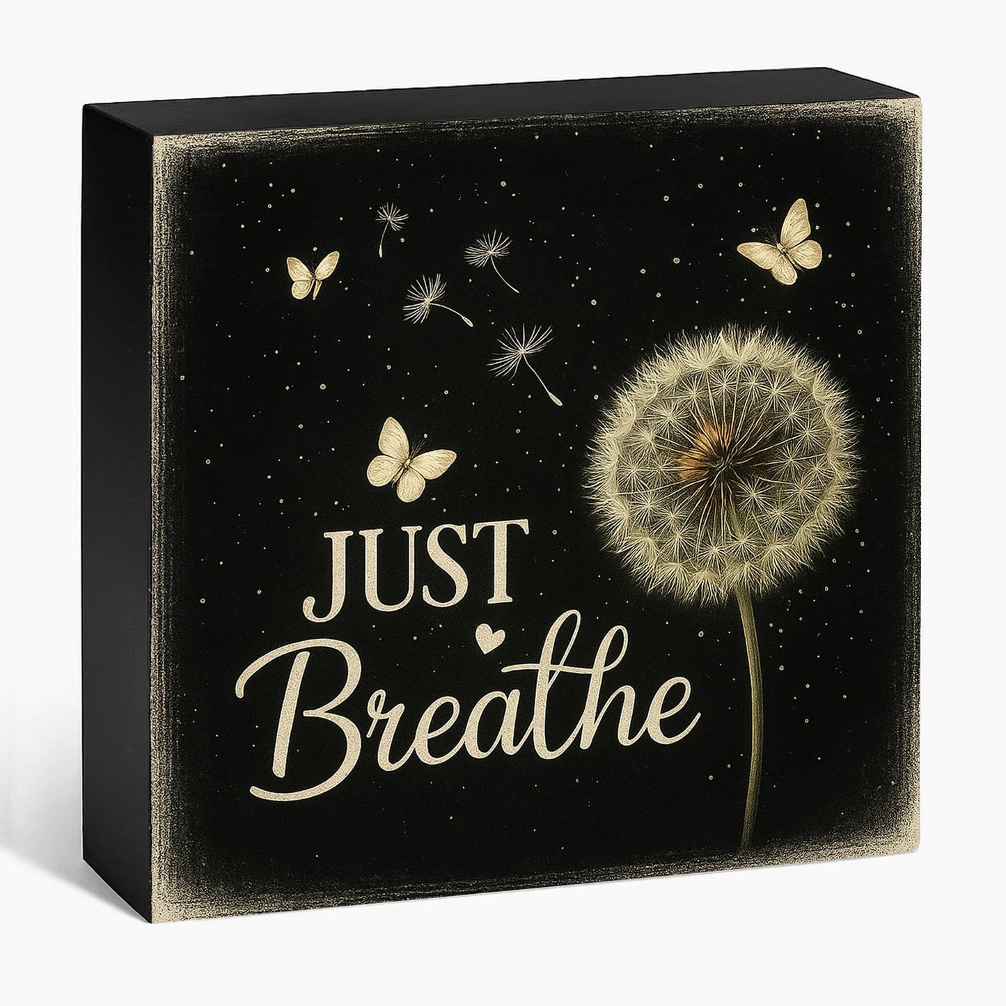Lriumzn Just Breathe Wood Box Sign, Black, 5x5 Inch