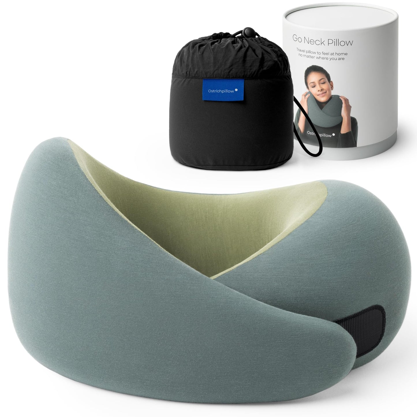 Ostrichpillow Go Neck Pillow - Premium Memory Foam Travel Pillow, 360º Ergonomic Design, Asymmetrical Sides, Travel Bag Included, Washable Modal Cover