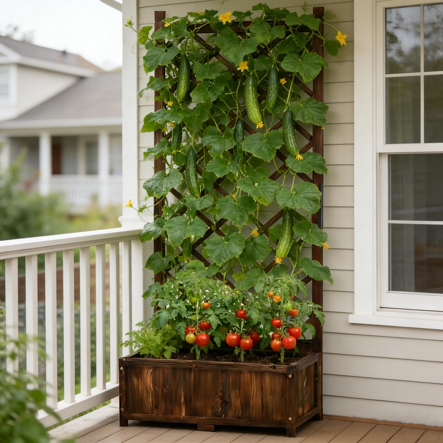 Anraja Raised Garden Bed with Trellis Wooden Planter Box Outdoor Wood Compact Privacy Screen for Climbing Plant Planting Flower Patio Tomato Vegetable Herb Balcony Porch 29.5" L x 17.0" W x 67.0" H