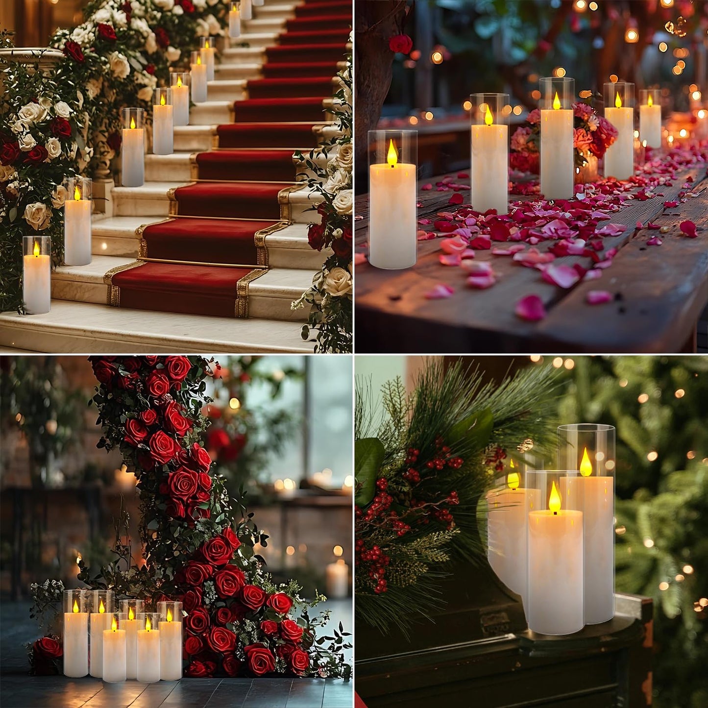 YOROXRG Flameless Candles,Battery Operated LED Candles Ideal for Halloween, Christmas,Home Decor,Home Party Wedding Indoor Outdoor,White 2.2X5“6”6“7”7“H