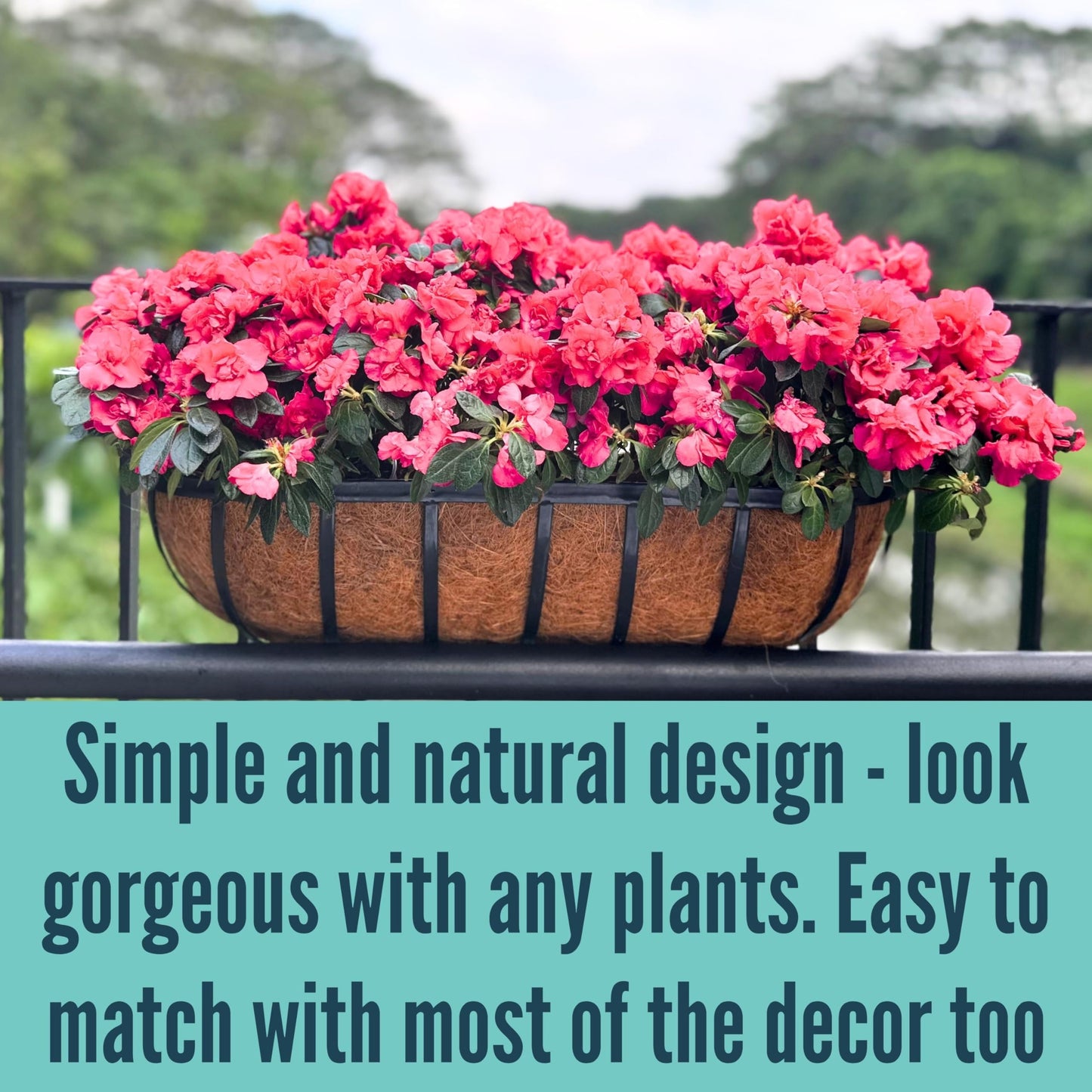LaLaGreen Deck Railing Planter Box - 2 Pack, 36 Inch Large Wall Planters for Outdoor Plants, Window Flower Boxes Attach House with Coco Liners Metal Horse Troughs Fence Balcony Patio Porch Over Rail
