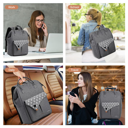 Lekesky Laptop Rucksack Bag 15.6 Inch Computer Backpack School Bag for Travel Business College Women Men- Grey
