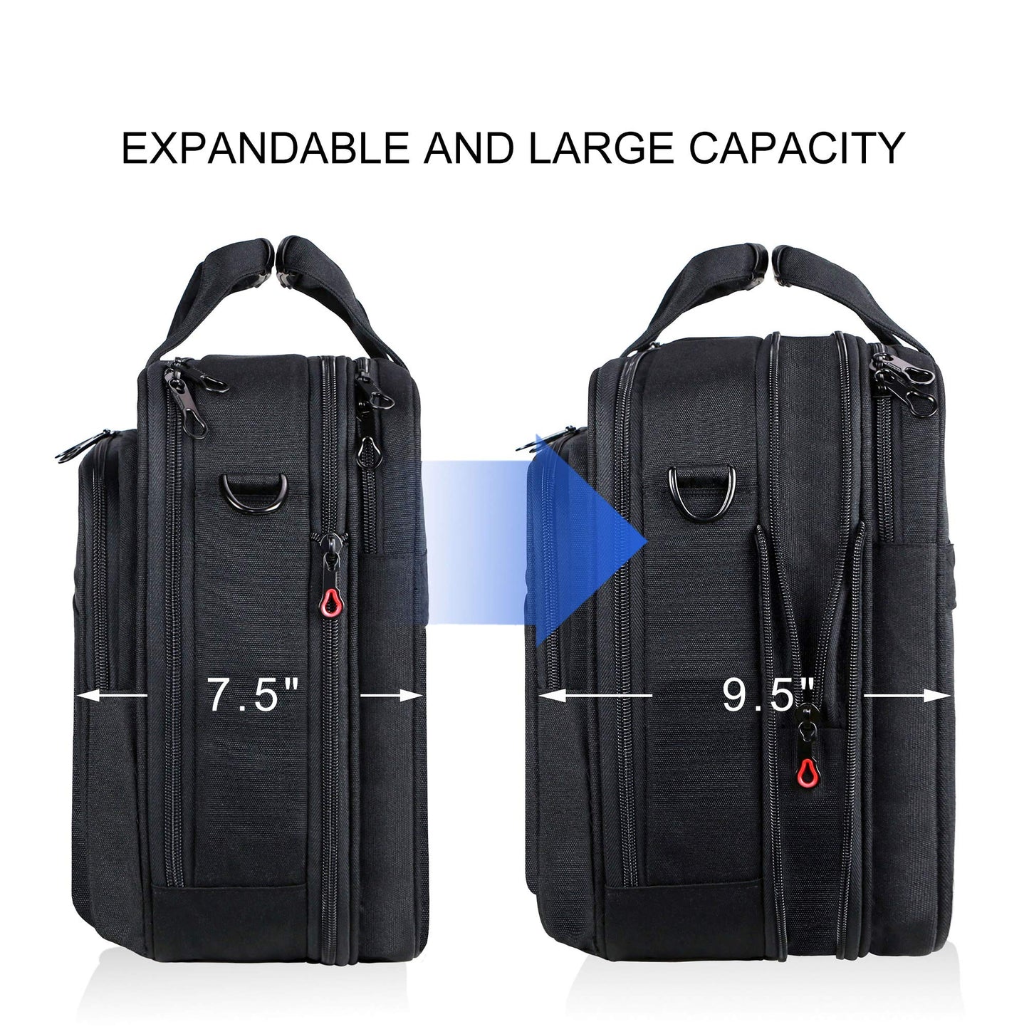 KROSER Laptop Bag Expandable Laptop Briefcase Fits Up to 17.3 Inch Laptop Water-Repellent Shoulder Messenger Bag Computer Bag for Travel/Business/School/Men/Women-Black