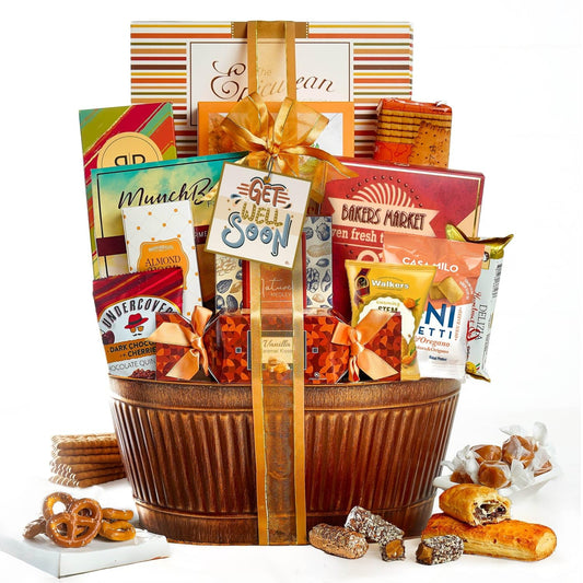 Get Well Basket – Care Package with Gourmet Snacks for Women & Men, After Surgery Gifts, Thinking of You Treats, Feel Better Sweets, Gift Box by Broadway Basketeers
