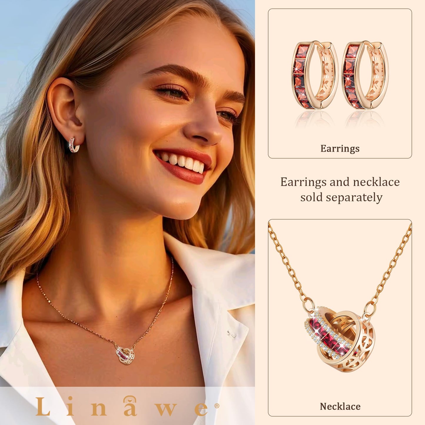 Linawe Hoop Earrings Helix Earrings for Women, Small Huggie Earrings Rose Gold, Chunky Tragus Piercing Jewelry, Red Cubic Zirconia Rhinestone Mini Hoop, Ruby Crystal Imitation Diamond