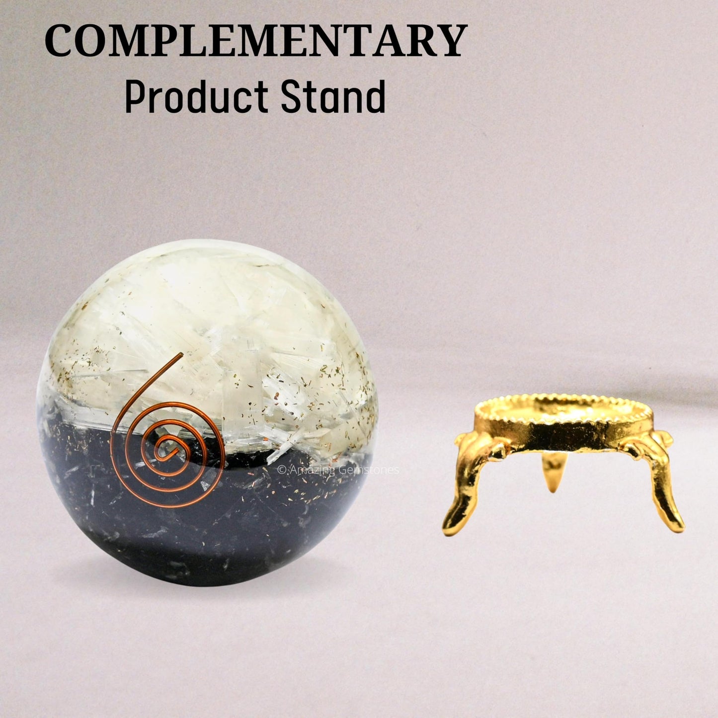 Amazing Gemstone 2.5" Black Tourmaline Selenite Orgonite Orgone Crystal Sphere Ball with Stand - Meditation Crystal Ball for Witchcraft and Decorative Balls - Premium Gemstone Sphere Balls (Layered)