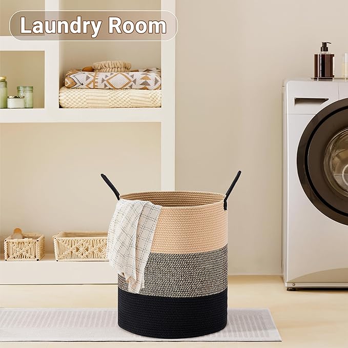 Tall Laundry Basket with Handles, 58L Portable Dirty Clothes Hamper, Boho