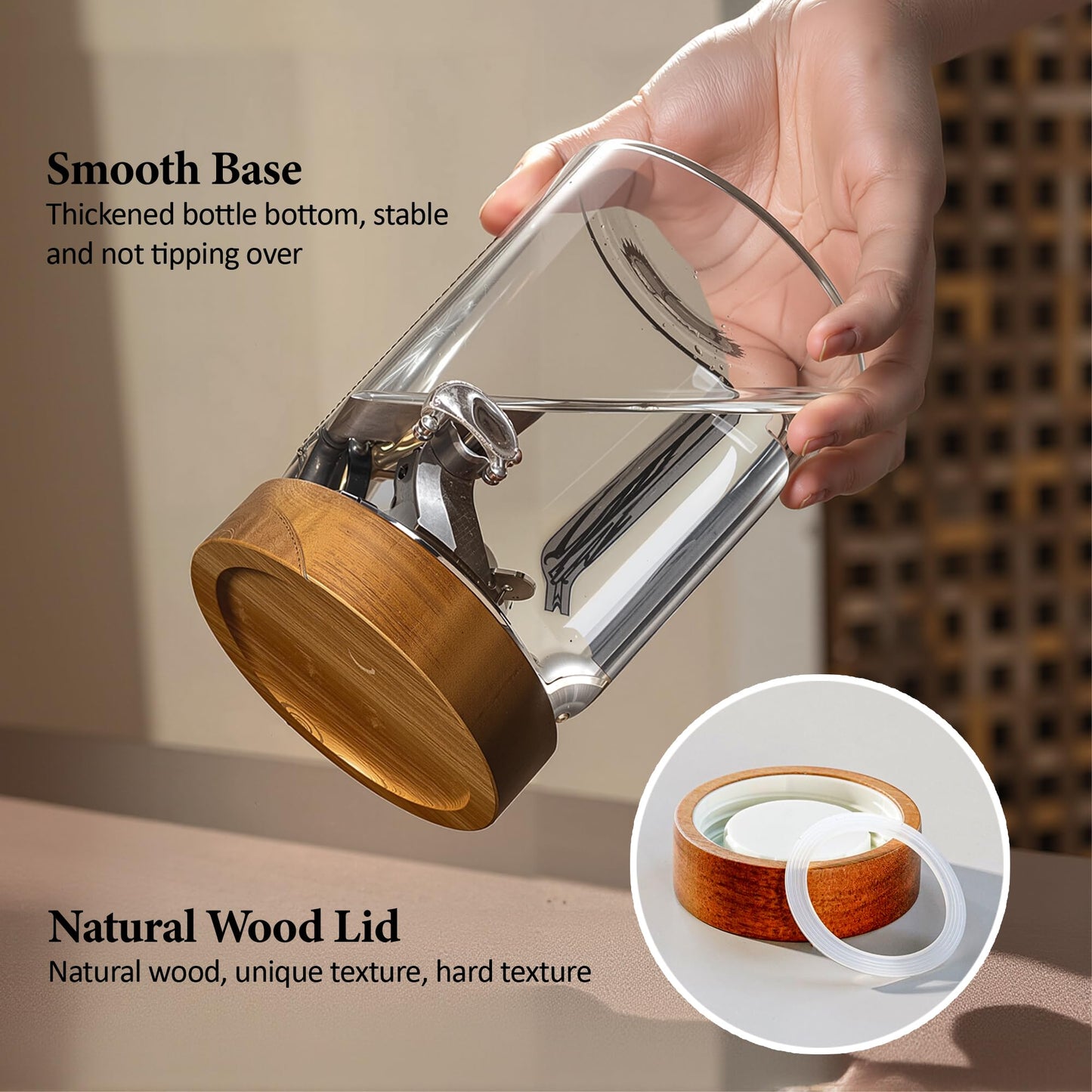 MOLADRI 15 oz/450 ml Glass Storage Canister with Airtight Wooden Lid, Clear Small Decorative Container Jar with Spoon for Salad Overnight Oats Snacks Yogurt Cereal Fruit Spice Sugar Coffee Candy Salt