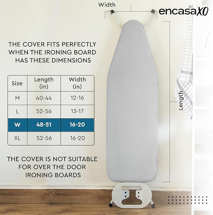 Encasa XO Ironing Board Cover and Pad 49"x18" - 4mm Felt & 2mm Foam Metallized