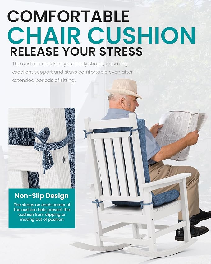 SERWALL HDPE Outdoor Rocking Cushion Set of 2, Memory Foam Cushion Navy