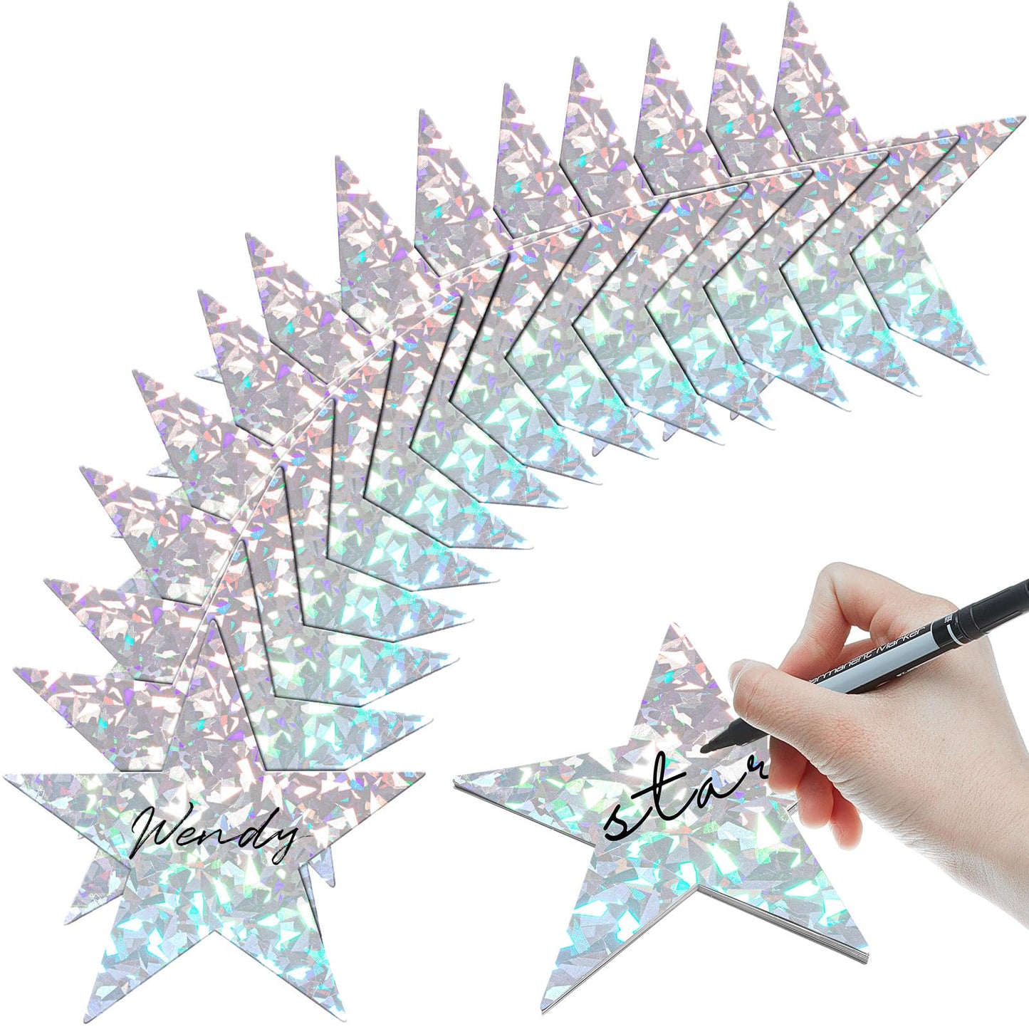 Leinuosen 80 Pieces Stars Cutouts Glitter Double Printed Paper Cardboard Stars Decorations for Bulletin Board Classroom Wall Back to School Party Supply, 6 Inches(Holographic Silver)