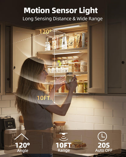 Under Cabinet Lighting Wireless,Rechargeable Battery Motion Sensor Light Indoor,LED Closet Lights USB Charging,3 Color Dimmable Under Cabinet Lights for Kitchen, Cabinet, Wardrobe (3 Pcs)12in