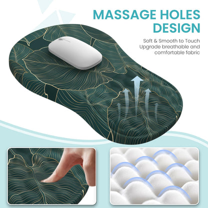 AnyShock 4 in 1Desk Mat for Keyboard and Mouse, Ergonomic Green Mouse Pad with Memory Foam Wrist Rest, Large Desk Pad Mat, Soft Wrist Support for Keyboard (Palm Leaves)