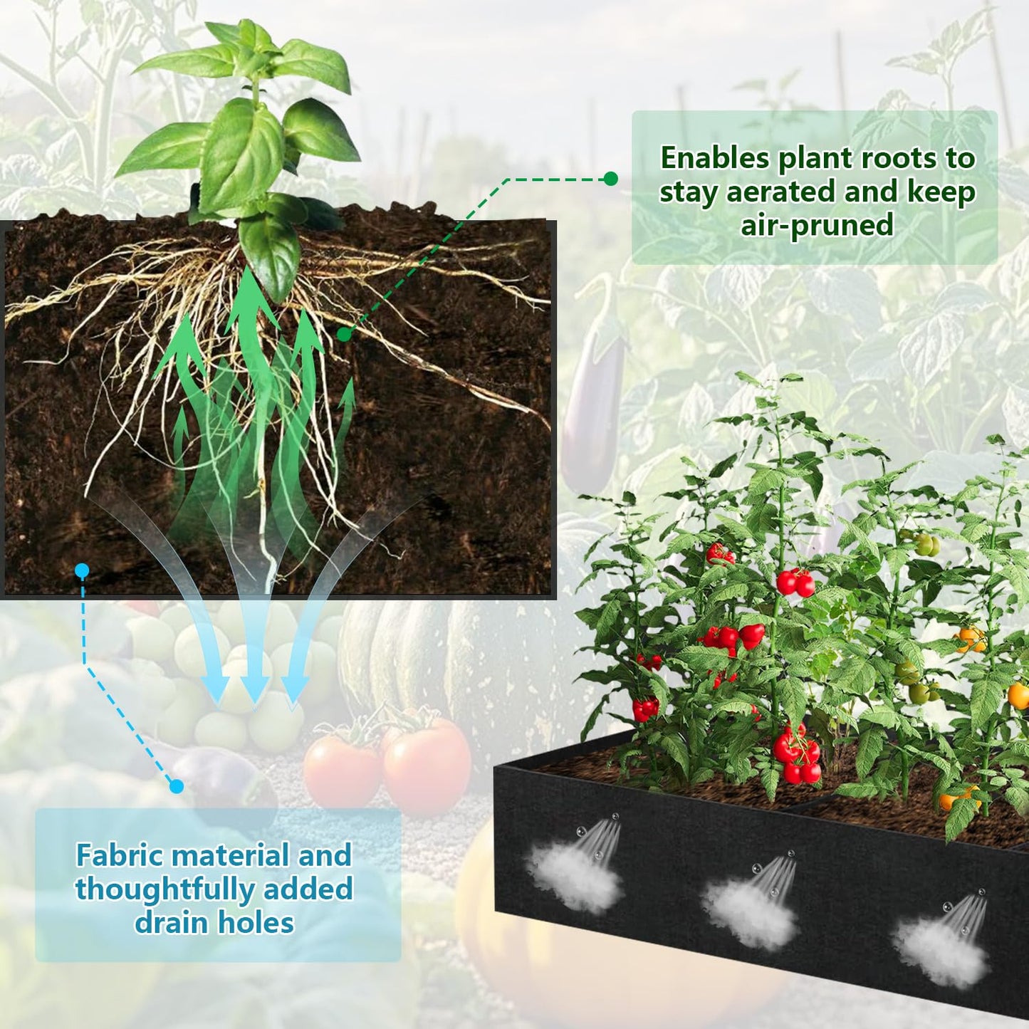 X-Kingsun 2Pack 4x2x1ft Fabric Raised Garden Bed 3 Grids Breathable Garden Growing Bags with Handle Square Planting Containers for Planting Herbs Flowers and Vegetables,57 Gallon
