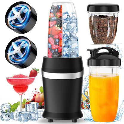 12-Piece Smoothie Blender Maker 25,000 RPM Personal Blender for Ice Crushing Smoothies & Frozen Drinks Nuts with 23oz, 32oz, 37oz Portable Cups Two 6-Leaf Stainless Steel Blades, Silver