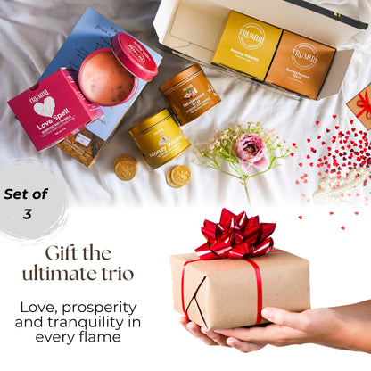 Love Spell, Money Wealth, Sandalwood Oud - Soy Candles Non Toxic - Highly Scented Long Lasting with Essential Oils - Variety Pack of 3 x 5oz - for Home Aromatherapy Meditation Gift Travel