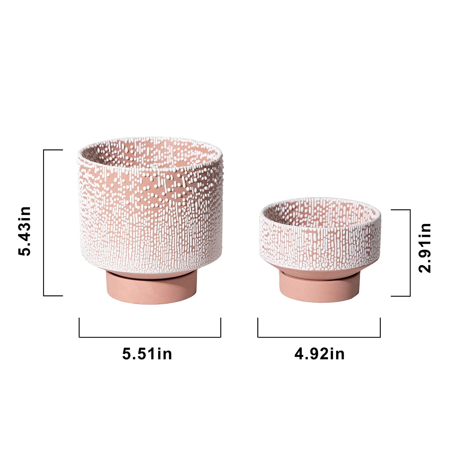 UBEE Planter Ceramic Flower Pot for Indoor Plants | 5.5 inch + 4.9 inch Plant Pot with Saucer and Drainage Hole for Aloe, Snake Plants, Pothos, Orchid, Terracotta with White Glaze Dot