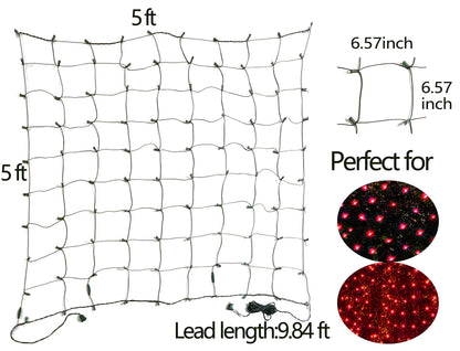HISHINY LED Red Christmas Net Lights Outdoor,5ftx5ft 100LED Green Wire, Connectable Indoor Outdoor Bush Mesh Net Lights String for Valentines Day Decor,Shrub,Yard,Tree（Red）